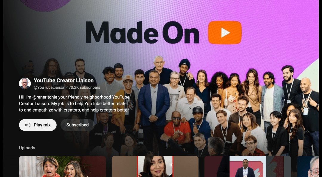 YouTube rolls out new channel pages for creators on its TV app