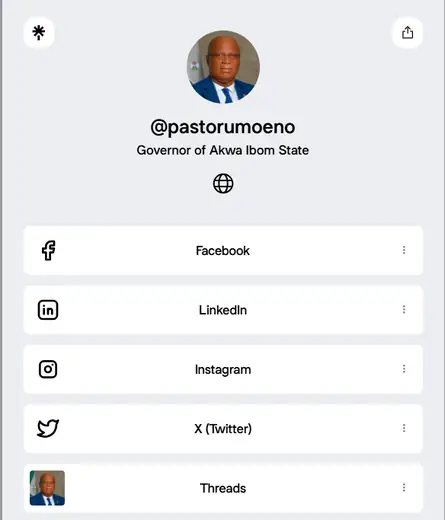 Gov. Umo Eno: one link for Facebook, LinkedIn, Instagram, X and Threads