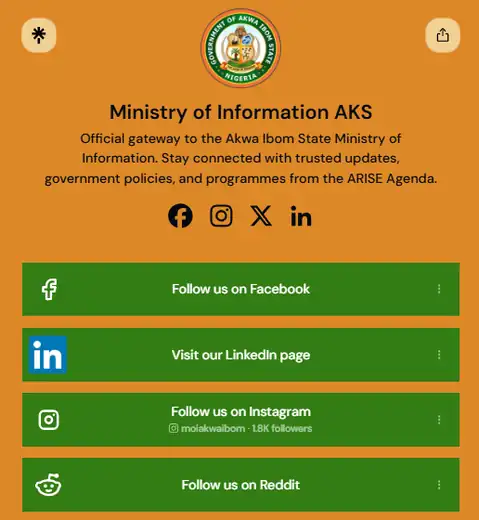 Akwa Ibom Ministry of Information: every official channel in one link