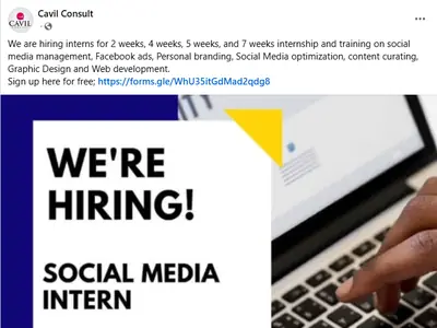 Free social media internship and training programme
