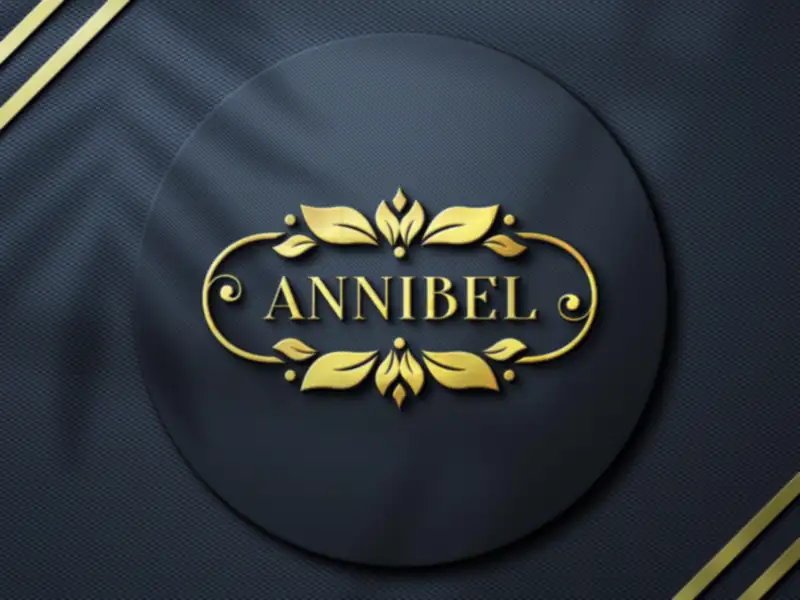 Annibel logo embossed in gold on a dark plate