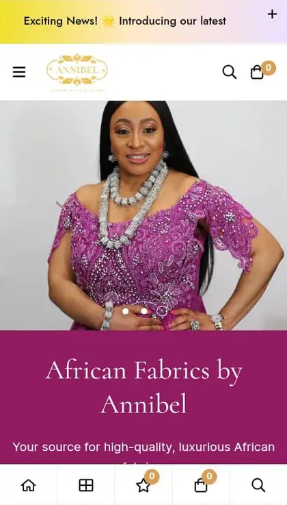 Annibel store on a phone: African Fabrics by Annibel banner