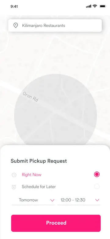 ExpressRyders customer app: submit a pickup request