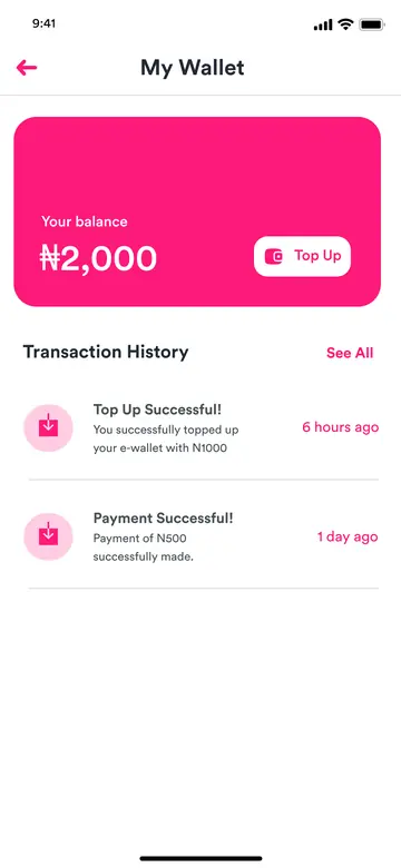 ExpressRyders customer app: wallet balance and transactions