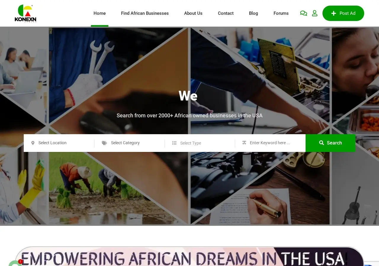 Konexn Afrika website home page