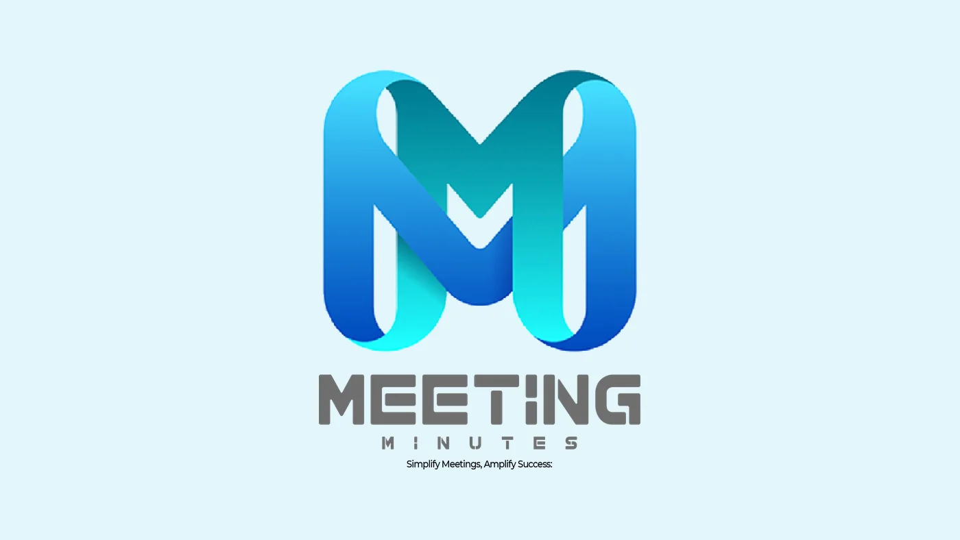 Meeting Minutes logo: a ribbon M in cyan and blue above the wordmark