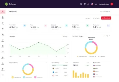 StubGuys admin dashboard with ticket sales, users and revenue