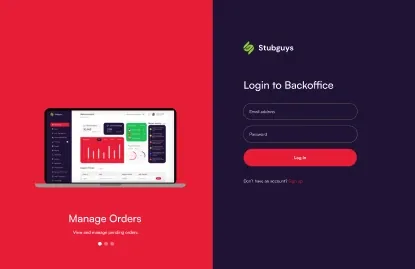 StubGuys back office login screen